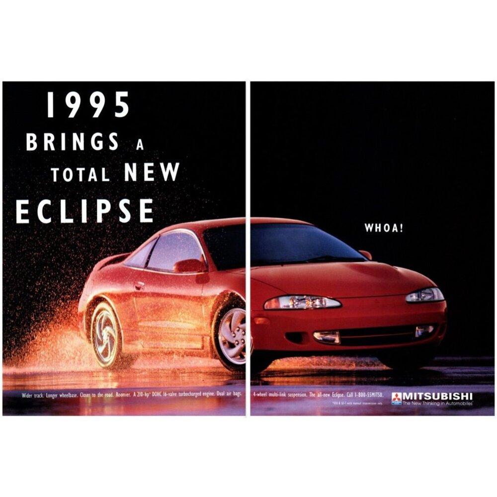 1995 Mitsubishi Eclipse Sports Car 2 Page Vintage Print Ad Wet Track Wall Art